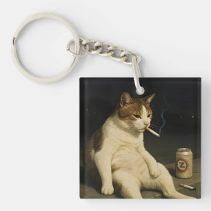 Porte-clés Kitty Chaton Fumé Mignon Mème Génération Z Drôle