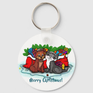 Porte-clés Kitty et chiot, Happy XMas