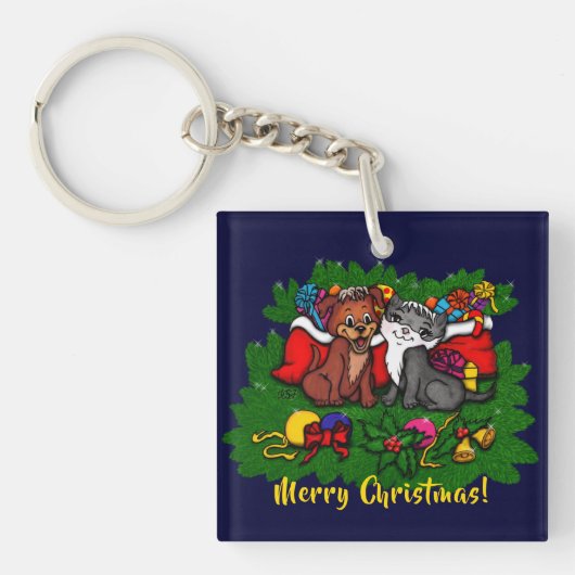 Porte-clés Kitty et chiot, Happy XMas (Devant)