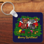 Porte-clés Kitty et chiot, Happy XMas (Recto)