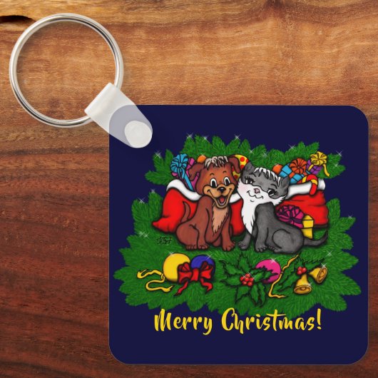 Porte-clés Kitty et chiot, Happy XMas (Recto)