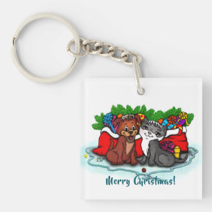 Porte-clés Kitty et chiot, Happy XMas
