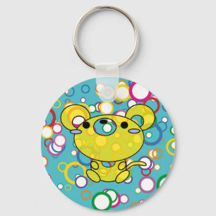 Porte-clés Kitty jaune sur cercles colorés Porte - clé
