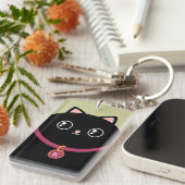 Porte-clés Kitty noir mignon font face au monogramme nommé (Devant droit)