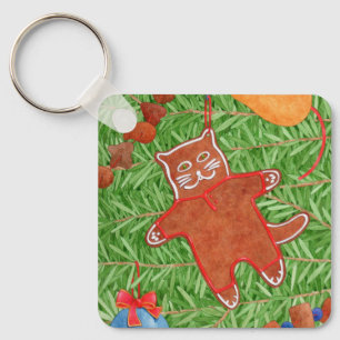 Porte-clés Kitty's Christmas Tree Square Aluminum Keychain