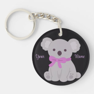 Porte-clés Koala avec nœud violet Mignon Kawaii Personnalisé 