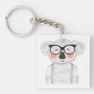 Porte-clés Koala mignon à l'aquarelle avec des lunettes