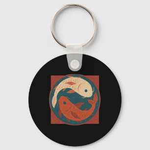 Porte-clés Koi Yin Yang Lance Œuvre d'Art Zen Yoga Cl