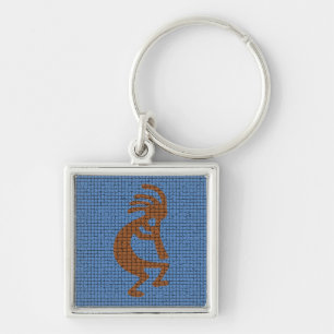 Porte-clés Kokopelli avec Flûte Blue Mosaic Sud-ouest