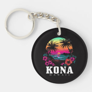 Porte-clés Kona Hawaï Fleurs d'Hibiscus Hawaïen Surfeur