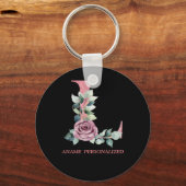 Porte-clés L Floral Monogramme Nom Lettres Pink Agate Porte - (Recto)