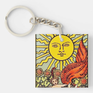 Porte-clés La carte de tarot Le Soleil Art vintage Rider-Wa