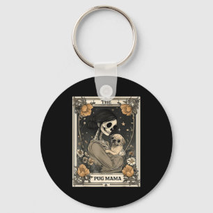 Porte-clés La carte de tarot squelette Pug Mama Vintage Chien