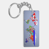 Porte-clés La carte du monde avec leurs drapeaux (Devant gauche)