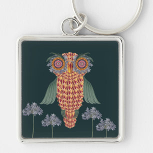 Porte-clés La chouette de sagesse et de fleurs