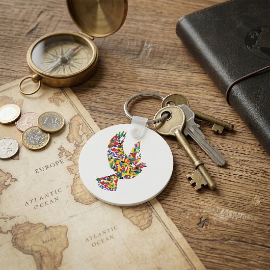 Porte-clés La colombe de la paix mondiale faite de drapeaux i