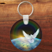 Porte-clés La colombe du Saint-Esprit sur Terre avec arc-en-c (Recto)