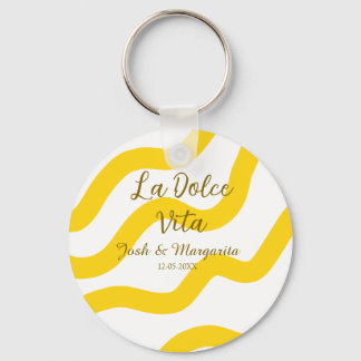 Porte-clés La Dolce Vita jaune mariage couple Nom date glit