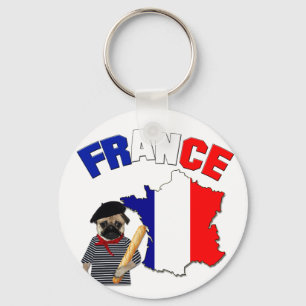 Porte-clés La France - carlin avec la baguette - porte - clé