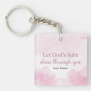 Porte-clés La lumière de Dieu brille, l'aquarelle rose chréti
