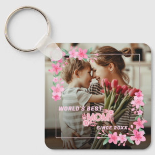 Porte-clés LA MEILLEURE MOM DU MONDE JAMAIS Photo Floral Text