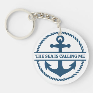Porte-clés La mer m'appelle Ancre Bleu Marine Nautical