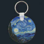 Porte-clés La nuit étoilée, 1889 par Vincent van Gogh<br><div class="desc">La nuit étoilée,  1889 par Vincent van Gogh. Il représente la vue depuis la fenêtre est de sa chambre d'asile à Saint-Rémy-de-Provence,  juste avant le lever du soleil,  avec l'ajout d'un village imaginaire.</div>