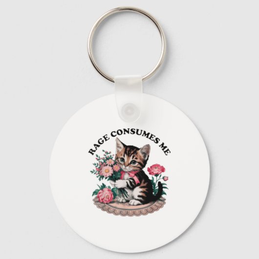 Porte-clés La rage me consume chat fleur mignon chat mème cha (Recto)