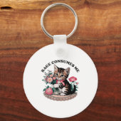 Porte-clés La rage me consume chat fleur mignon chat mème cha (Recto)