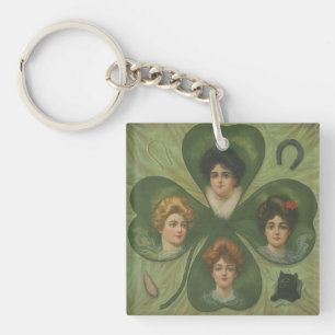 Porte-clés La Saint-Patrick Art Vintage Dame Chance Trèfle