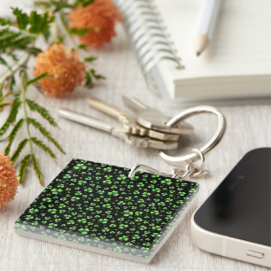 Porte-clés La Saint-Patrick Trèfle aquarelle sur fond noir