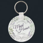 Porte-clés La servante d'honneur Mariage de la couronne d'Euc<br><div class="desc">Ces porte - clés sont conçus pour offrir une faveur ou un cadeau à la servante d'honneur de votre mariage. Elles présentent une aquarelle rustique peinte à la main avec une couronne de feuilles d'eucalyptus, des fleurs de lavande et du feuillage dans les tons vert sauge et violet clair. Le...</div>
