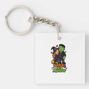 Porte-clés La Sorcière et Son Monstre Couple Mignon Halloween