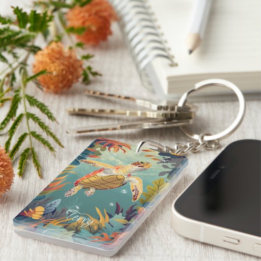 Porte-clés La Tortue Verte Nage L'Océan Pacifique (Devant droit)