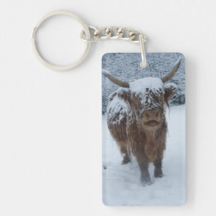 Porte-clés La vache Highland Dans Le Porte - clé De La Neige