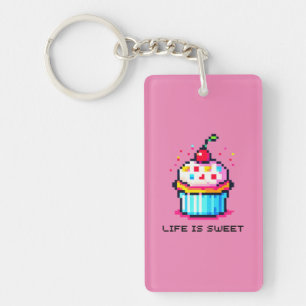 Porte-clés La vie est douce - Jolie Pixel Art Cupcake Design