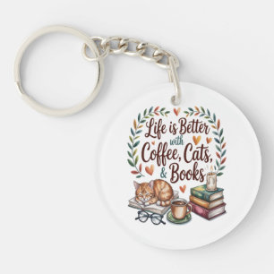 Porte-clés La vie est meilleure avec du café, des chats et de