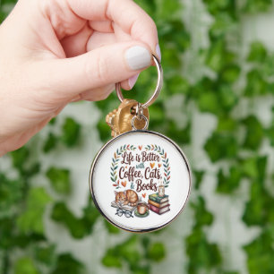 Porte-clés La vie est meilleure avec du café, des chats et de