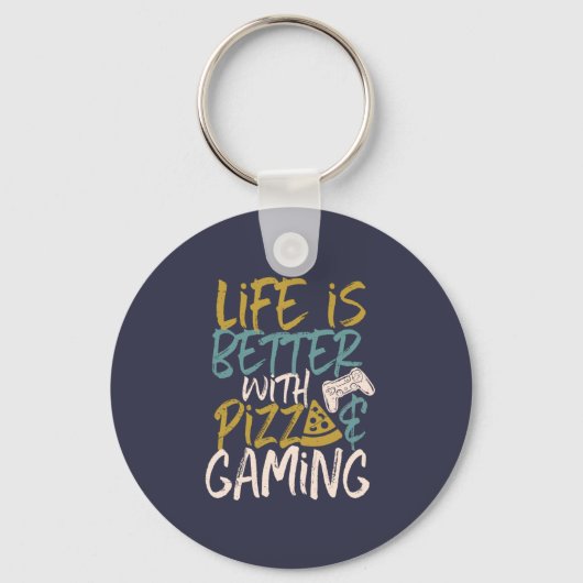 Porte-clés La vie est meilleure avec la pizza et le jeu vidéo (Recto)