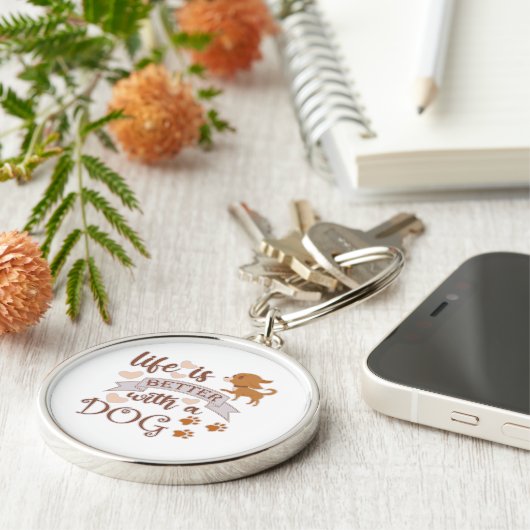 Porte-clés La vie est meilleure avec un chien citation drôle (Côté)