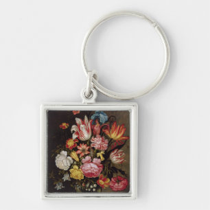 Porte-clés La vie toujours des fleurs dans un vase ovoïde