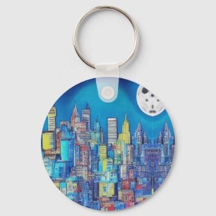 Porte-clés La ville de nuit A.I. travaille juste pour vous.