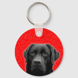 Porte-clés Labrador noir avec Coeurs rouges