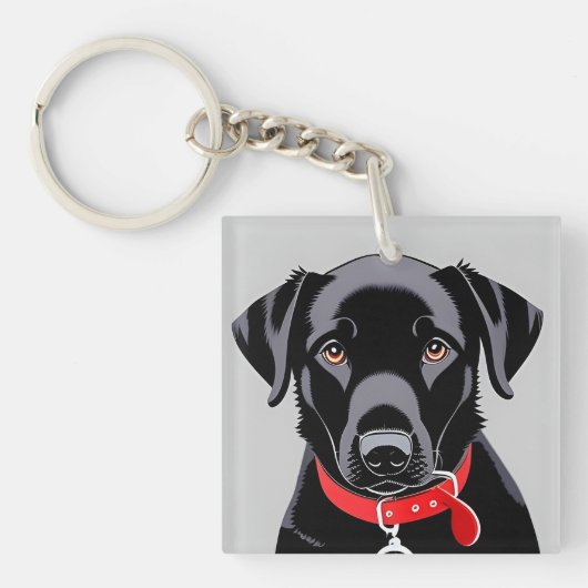Porte-clés Labrador noir avec collier rouge (Devant)