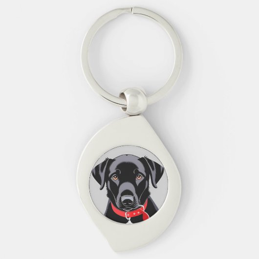 Porte-clés Labrador noir avec collier rouge (Devant)