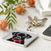 Porte-clés Labrador noir avec collier rouge (Côté)
