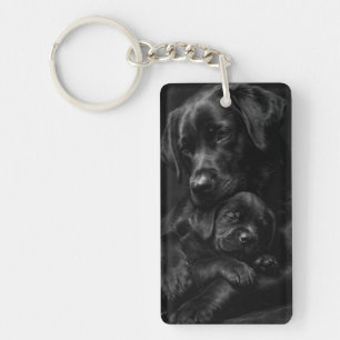 Porte-clés Labrador noir, parent et enfant, Câlin d'amour