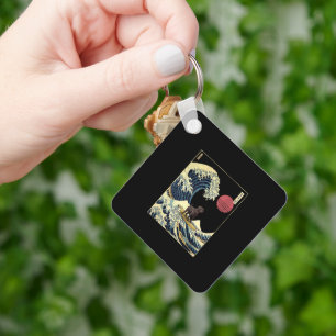 Porte-clés Labrador noir vague japonaise Kanagawa Surf drôle 