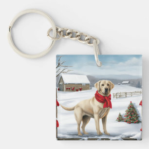 Porte-clés Labrador Retriever dans la neige à Noël