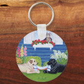 Porte-clés Labradors dans la peinture du jardin (Recto)